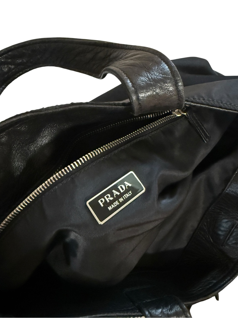 Vintage Prada Triangle Logo Tessuto Nylon Tote with Leather Handles Black - Picture 9 of 9
